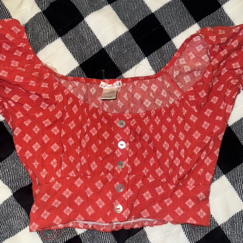 Red Patterned Women's Skirt Set